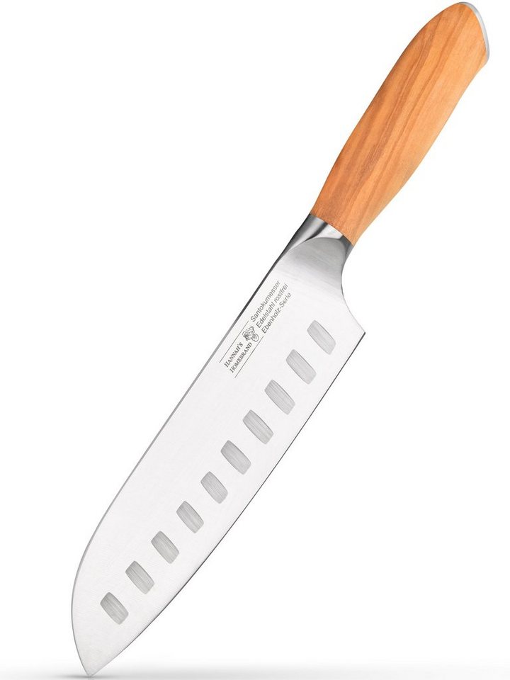 Hannah's Homebrand Santokumesser mit Olivenholzgriff, 18 cm Klinge